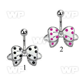 j61s90 steel belly ring lower color painted bow cute dots belly piercing