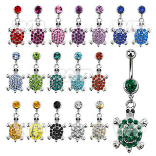 j61sl0 steel belly ring w dangling turtle crystal studded shell belly piercing