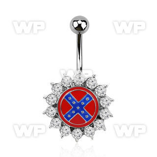 j61sps steel belly ring lower round 12mm confederate logo surrou belly piercing