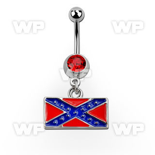j61sss steel belly ring w dangling painted confederate flag leng belly piercing