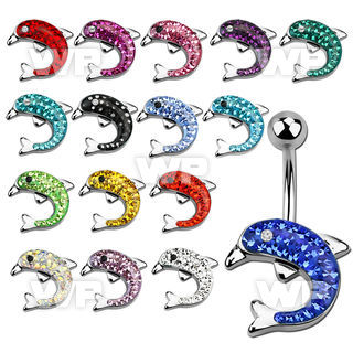 j61sz9 steel belly ring dolphin design epoxy cover on the lower belly piercing