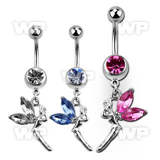 j61szk steel belly ring w dangling fairy crystal wings belly piercing
