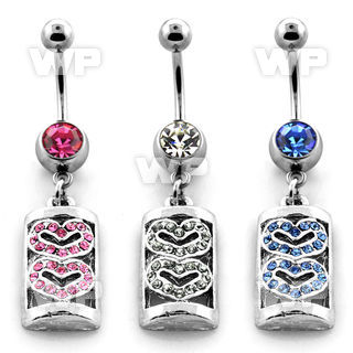 j61xa6t steel belly ring w dangling two crystal hearts shapes onr belly piercing