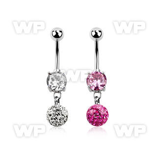 j61yks steel belly ring w dangling 8mm ferido glued multi crysta belly piercing