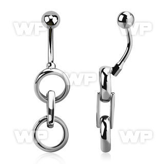 j61zsl steel belly ring three chainlings dangling from the lower belly piercing