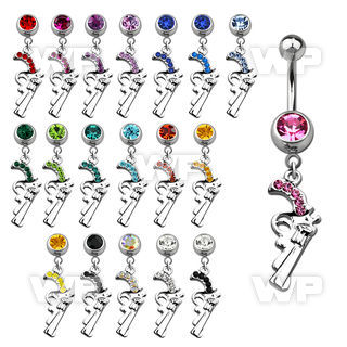 j61zst steel belly ring w 8mm press fit jewel ball pistol dangl belly piercing