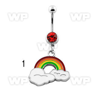 j61ztz steel belly ring w dangling painted rainbow length 10mm belly piercing