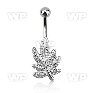 j6j7 implant grade surgical steel belly ring lower marijuana leaf