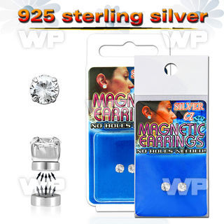 ji6gz pair of silver fake magnetic ear studs 3mm round clear belly piercing