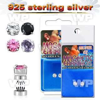 ji6gzj pair of silver fake magnetic ear studs 3mm round color belly piercing
