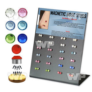 ji9p display with magnetic 3mm flat crystal fake l shaped nose belly piercing