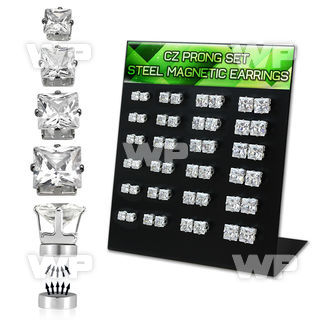 jieez display with magnetic 316l steel ear studs square prong ear lobe piercing