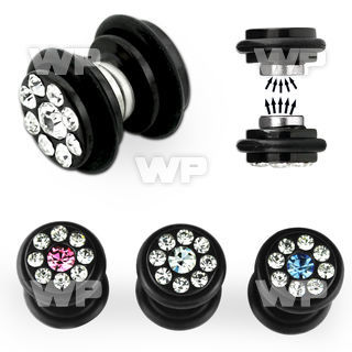 jmf26 black steel magnetic fake plug crystals o ring s size belly piercing