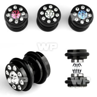 jmf26i black steel magnetic fake plug crystals o ring s size belly piercing