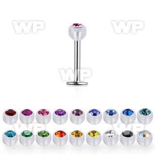 lbajb4s steel labret w a 4mm bio flex ball w bezel set crystal