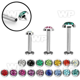 lbifrc steel internally threaded labret w multi crystals top