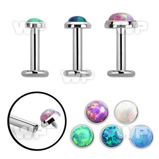 lbio steel internally threaded labret syntetic opal flat head