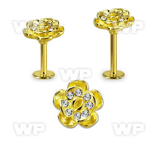 lbtfw2c gold 316l steel labret, 16g w crystal flower upper part