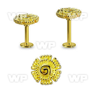 lbtfw3 gold 316l steel labret, 16g w plain flower upper part