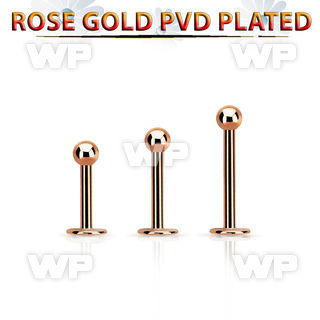 lbttb3 rose gold pvd plated 316l steel labret, w a 3mm ball