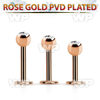 lbttc4 rose gold pvd plated steel labret, 14g w 4mm jewel ball