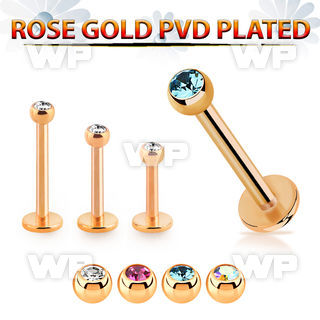 lbttjb25 rose gold plated steel labret w tiny 2.5mm jewel ball