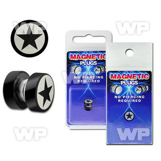 m2jm0z black steel magnetic fake plug star logo size 8mm ear lobe piercing