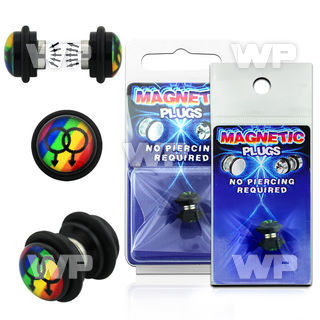 m2jmeee black magnetic fake plug black double male sign on rainbo belly piercing