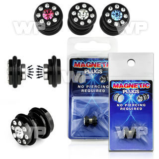 m2jmepk black ion plated steel magnetic fake plug crystals o ri belly piercing