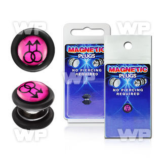 m2jmly black magnetic fake plug double male sign on pink backgro belly piercing