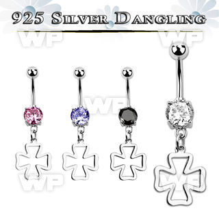 mcdvd19 steel belly banana w cz stone silver cross dangling