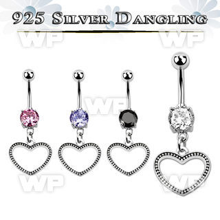 mcdvd24 steel belly banana w round cz silver heart shaped