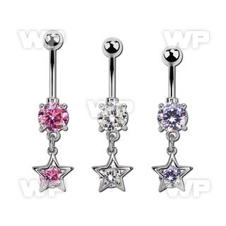 mcdz414 steel belly banana w dangling star w round cz