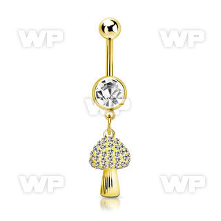mdk764 gold steel belly banana w dangling crystal mushroom 