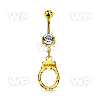 mdk765 gold steel belly banana w dangling handcuff