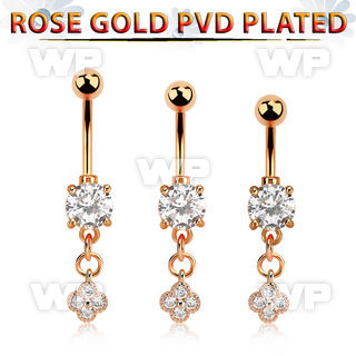mdrz411 rose gold steel belly banana w dangling small cz flower