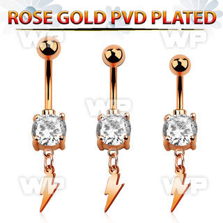 mdrzlit rose gold steel belly banana w cz lightning symbol