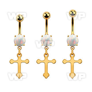 mgocro gold steel belly banana w opal  steel cross