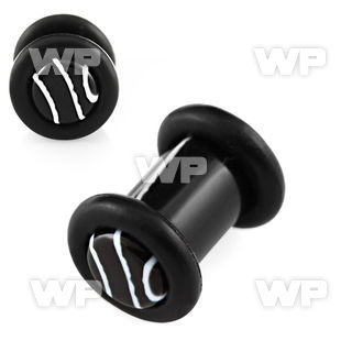 mij40 black acrylic single flare eyelet plug marble logo o ri ear lobe piercing