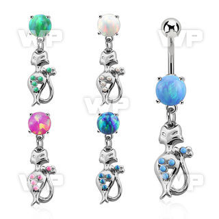 moop475 steel belly banana w 7mm opal dangling lady cat