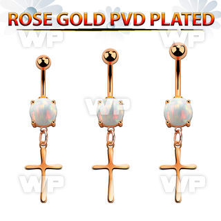 mrocrs rose gold steel belly banana w opal plain cross