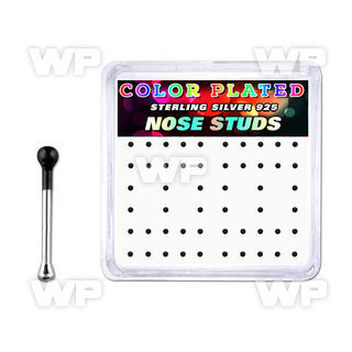 nbkbbx1 box w 52 silver nose bones w 1mm black plated ball tops