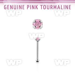 nbpge3 925 silver nose bone w a pink tourmaline stone