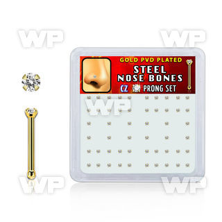 nbtz15xc box w gold plated steel nose bones w 1.5mm clear czs