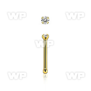 nbtzr15 gold steel nose bone, 20g w prong set 1.5mm round cz