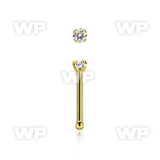 nbtzr2 gold steel nose bone, 20g w prong set 2mm round cz