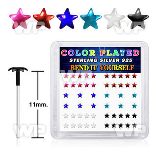 nfm37a box of silver un bent nose stud 2 5mm star shaped top pla belly piercing