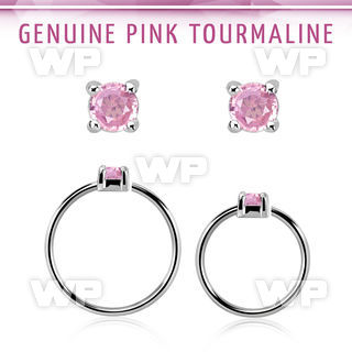 nhge3 silver nose ring w 2mm pink tourmaline casting prong set