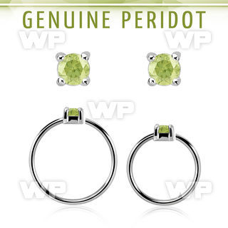 nhge4 silver nose ring w a 2mm peridot in casting prong set
