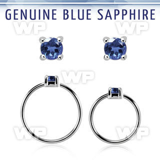 nhge9 silver nose ring w 2mm blue sapphire casting prong set